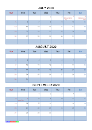 So you can write down or mark the important events such as birthdays, appointments, anniversaries, etc. Free July August September 2020 Printable Calendar Template Free Printable 2021 Monthly Calendar With Holidays
