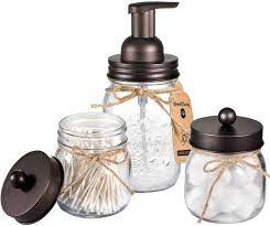 4.6 out of 5 stars. Amazon Com Mason Jar Bathroom Accessories Set Mason Jar Foaming Hand Soap Dispenser And Qtip Holder Set Rustic Farmhouse Decor Apothecary Jars Bathroom Countertop And Vanity Organizer Bronze Patent Pending Home