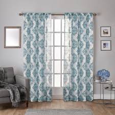 Damascus teal grommet faux linen printed sheer curtain. Teal Sheer Curtains Curtains The Home Depot