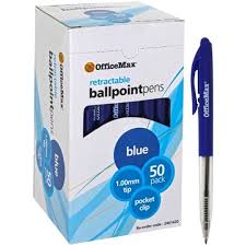 Officemax Blue Retractable Ballpoint Pens Medium Tip Pack Of 50