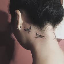 Three Swallow Tattoos Behind The Left Ear And Back Of Bird Tattoo Neck Behind Ear Tattoo Behind Ear Tattoos