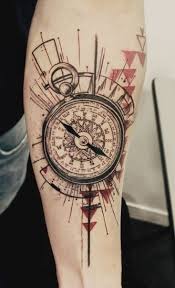 Complex chest and half arm sleeve time tattoo. Compass Tattoos Main Themes Tattoo Styles Ideas