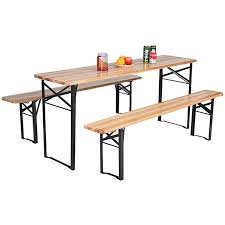 Giantex 3 Piece Portable Folding Picnic Beer Table With Seating Set Wooden Top Picnic Table For P Table And Bench Set Folding Picnic Table Wooden Picnic Tables