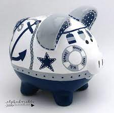 Huggable plush blue my 1st piggy bank, piggy bank, coin bank from dandee. Nautical Personalized Piggy Bank In Navy Grey And White With Anchor And Sailboat Personalized Piggy Bank Custom Nursery Art Piggy Bank