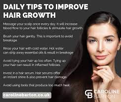 We have three stages in the hair growth cycle, which are called anagen, catagen, and telogen. Caroline Barton Hair And Beauty Daily Tips To Improve Hair Growth Massage Your Scalp Once Every Day It Will Increase Blood Flow To Your Hair Follicles Stimulate Hair Growth Brush