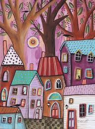 Friday Landscape 12x16 Original Canvas Painting Houses Folk Art Karla Gerard Original Canvas Painting Whimsical Art Paintings Folk Art