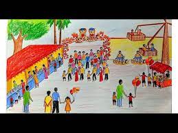 How To Draw Scenery Of Pohela Boishakh Village Fair Step By Step Art Video Youtube Village drawing tutorial | scenery drawing very easy with pencil. how to draw scenery of pohela boishakh