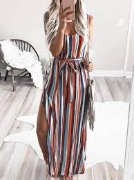 Casual Colorful Striped Maxi Dresses In 2020 Trendy Dresses Summer Maxi Dresses Casual Spaghetti Strap Maxi Dress