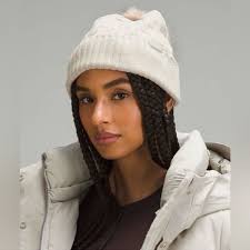 Lululemon Cable Knit Pom Beanie Hat Winter Hat Natural Ivory NWT Hats