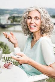 Grey hair is one of the common symptoms of improper protein synthesis. Milva Smile Commercial Model Mom Sun Cafe Editorial Tv Older Woman Portrait Grey Hair Model Grey Hair And Glasses