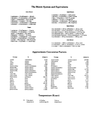 The Metric System And Equivalents