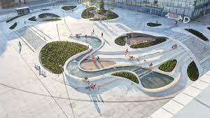 An open space in healthy campus life. V Plaza Urban Development 3deluxe Architecture Archdaily