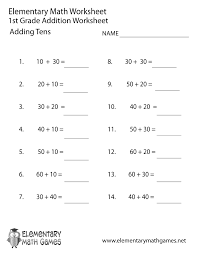 First Grade Adding Tens Worksheet Printable First Grade Math Worksheets Math Worksheets Math Addition Worksheets