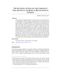 Pdf The Doctrine Of Piercing The Corporate Veil Its Legal And Judicial Recognition In Ethiopia