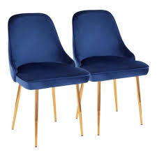 Lumisource Marcel Navy Blue Velvet And Gold Dining Chair Set Of 2 Dc Marcl Au Nb2 The Home Depot Side Chairs Dining Dining Chairs Gold Dining Chairs