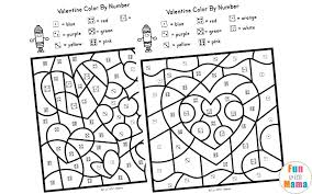 Valentine Color By Number Worksheets Fun With Mama ♥ after solving the equation, your child has to choose which color based on the chart. valentine color by number worksheets