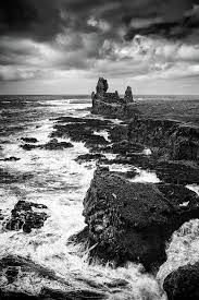 Iceland Coast Black And White Art Prints For Sale Londrangar Basalt Cliffs Malarrif Snaefellsnes Black And White Landscape Black And White Canvas White Art