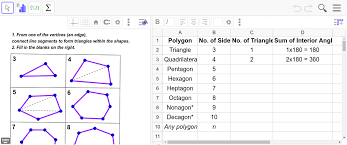 Make sure each triangle here adds up to 180°, and check that the pentagon's interior angles add up. Investigation For Sum Of Interior Angles Of Polygons Geogebra