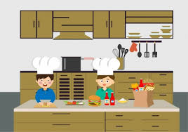 Woman cooking and presenting at kitchen. Cooking Work Painting Mother Son Food Kitchen Icons Free Vector In Adobe Illustrator Ai Ai Format Encapsulated Postscript Eps Eps Format Format For Free Download 3 08mb