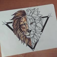 Half Geometric Lion Head In Black Triangle Frame Tattoo Design Geometric Lion Tattoo Geometric Lion Framed Tattoo
