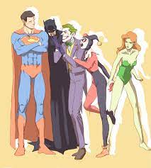 harley quinn, batman, superman, joker, and poison ivy (dc comics and 1  more) drawn by nr_(nyuro2) | Danbooru