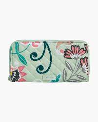 Quilted cotton zip closure 6 interior slip pockets exterior front slip pocket, zip pocket with charger pocket, and hidden top pocket double top handles approx. Vera Bradley Iconic Rfid Georgia Wallet In Mint Flowers The Paper Store