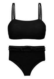 Black Textured High Waist Bikini Bottom With Twisted Rope - Set  St-tropez-black Reto Hotpant-high - Rio de Sol