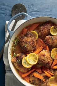 Braised Chicken Thighs With Carrots And Lemons Recipe Recipe Braised Chicken Thighs Chicken Dinner Braised Chicken