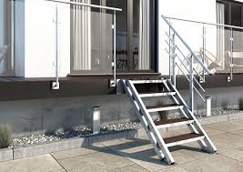 Aussentreppe New York 4 Stufen Gelander Einseitig Stufenbreite 80cm Stahlwangentreppe Gartentreppe Balkontreppe Aussentreppe Veranda Treppe Treppe