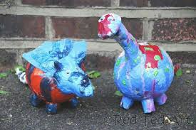 Dinosaur Piggy Bank Piggy Bank Diy Making Paper Mache Paper Crafts For Kids