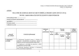 Întocmit prezentul raport de autoevaluare, raport care face referire la domeniile evaluarii, criteriile si indicatorii de performanta din „ fişa cadru de autoevaluare/evaluare în vederea acordării calificativului anual pentru cadrele didactice din învăţământul preuniversitar. Doc Antet FiÈ™a Cadru De Autoevaluare Evaluare In Vederea AcordÄƒrii Calificativului Anual Pentru Cadrele Didactice Din InvÄƒÈ›Äƒmantul Preuniversitar Cosmin Vancica Academia Edu