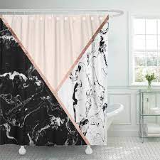 Modern marble shower curtain, abstract gold marble shower curtains for bathroom, luxury art ink black and white marble texture polyester fabric waterproof shower curtain set with hooks, 71x71 inches (black). Cynlon Blush Modern Black White Marble Rose Gold Color Stripes Bathroom Decor Bath Shower Curtain 66x72 Inch Walmart Com Walmart Com