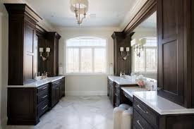 They look expensive and totally elevate the look of even the simplest bathrooms. Traditional Master Bath With Dark Stained Cabinets Crystal Cabinets