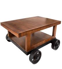 Large rectangular dark brown wooden coffee table with. Buy Cart Wheel Coffee Table Cum Bar Trolley In Teak Wood Finish By Arsya Designs Online Modern Rectangular Coffee Tables Tables Furniture Pepperfry Product