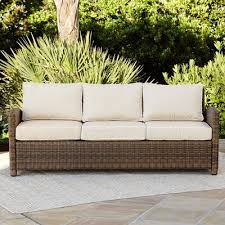 Birch Lane Patio Furniture Birch Lane Heritage Lawson Patio Sofa With Cushions Cushion Color Sand Frame Color Light Brown Outdoor Sofa Outdoor Outdoor Furniture