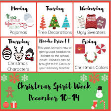 Even while virtual schooling is in place, cranberry's journalism class and student council are proud to present a virtual spirit week dedicated to the joys of the christmas season. Eva Bedell On Twitter Don T Forget Spirit Week Starts Tomorrow We Will Also Be Doing Stop The Bop With Christmas Songs Take 5 To The Office To Change The Song