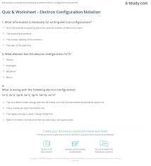 Writing electron configuration worksheet answer. Quiz Worksheet Electron Configuration Notation Study Com