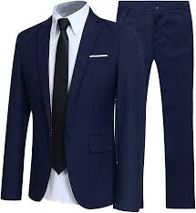 Suit jacket 40r (includes 2 external pockets, 1 x hanky pocket & 2 x internal pockets) trousers 36r (includes 2 front pockets & 2 back po. Allthemen Mens Slim Fit 2 Piece Suit One Button Business Jacket Trousers Navy Blue Amazon Co Uk Clothing New Mens Suits Slim Fit Suits Purple Suits