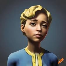 Fallout vault girl with a stoic expression on Craiyon