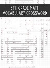 8th Grade Math Vocabulary Crossword Math Vocabulary 8th Grade Math Math Words