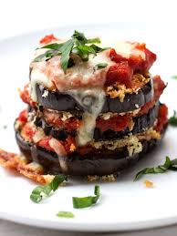 Eggplant Parmesan Stacks Baked Eggplant Towers With Sauce And Cheese Recipe Baked Eggplant Eggplant Parmesan Eggplant Parmesan Baked