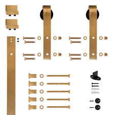 Hook Strap Satin Brass Pvd Rolling Barn Door Hardware Kit With 2 3 4 In Wheel Nt140009w06pvd The Home Depot Barn Door Kit Sliding Barn Door Hardware Barn Door Hardware
