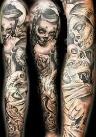 Purple hair day of the dead tattoos. 44 Day Of The Dead Tattoos Gallery Skull Sleeve Tattoos Skull Sleeve Tattoo Sleeve Designs