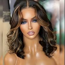 18 Chic Black Mixed Brown Curly Synthetic Wig with Lace Front