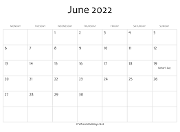 June 2022 Calendar Printable With Holidays Whenisholidays Net