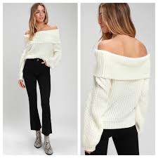 Lulu S Sweaters Lulus Carmichael Ivory Off The Shoulder Sweater Poshmark