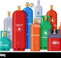 Gas cylinder group. Oxygen tanks, bottles and canister ...