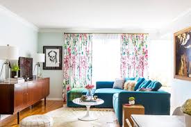 Living colors blue floral pattern curtains. Blue Eclectic Living Room With Floral Curtains Hgtv