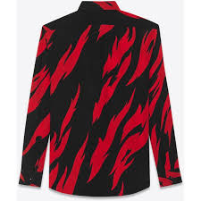 Black And Red Designer Shirt Saint Laurent Black And Red Flame Printed Yves Collar Shirt 1 140 Liked On Polyvore Featurin Casual Shirts For Men Long Sleeve Tshirt Men Collar Shirt Men