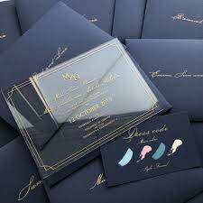 Deep Blue Gold Acrylic Invitation Set Acrylic Wedding Invitations Wedding Invitation Cards Navy Wedding Invitations